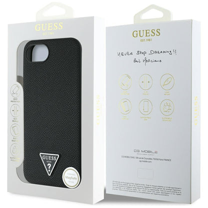 Funda MagSafe para Apple iPhone 16e, Guess, Logo Triángulo Granulado, Negra