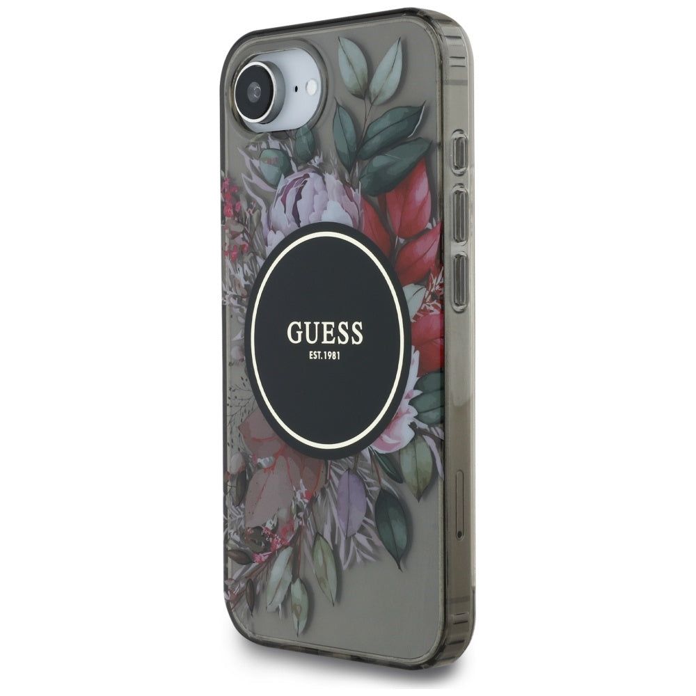 Funda MagSafe para Apple iPhone 16e, Guess, IML Flowers, Negra