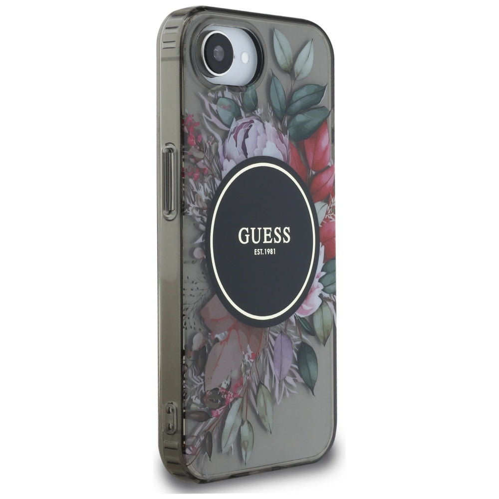 Funda MagSafe para Apple iPhone 16e, Guess, IML Flowers, Negra