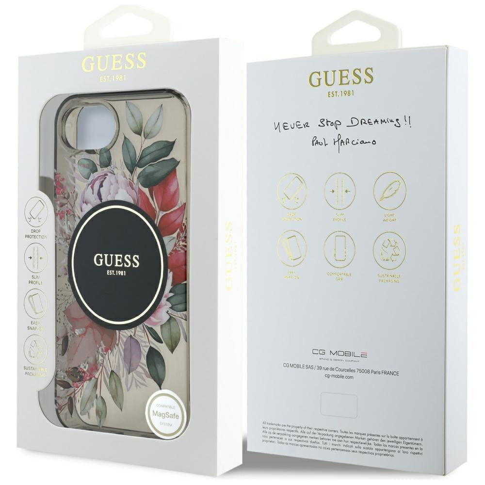 Funda MagSafe para Apple iPhone 16e, Guess, IML Flowers, Negra