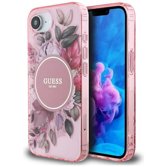 Funda MagSafe para Apple iPhone 16e, Guess, IML Flowers, Rosa