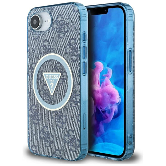 Funda MagSafe para Apple iPhone 16e, Guess, IML Glitter 4G Circle Triangle, Azul