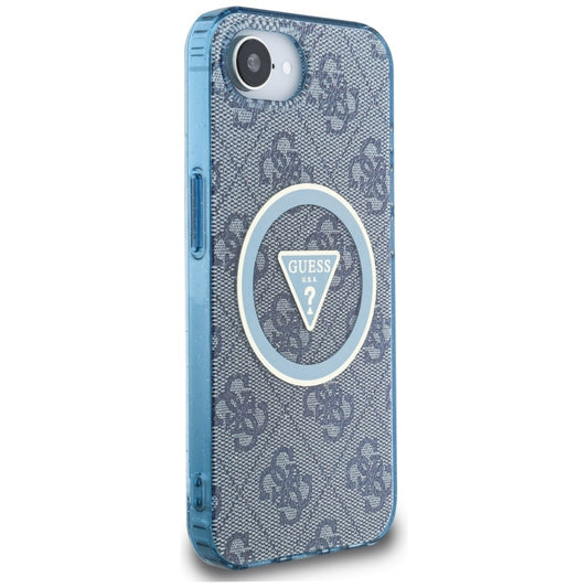 Funda MagSafe para Apple iPhone 16e, Guess, IML Glitter 4G Circle Triangle, Azul