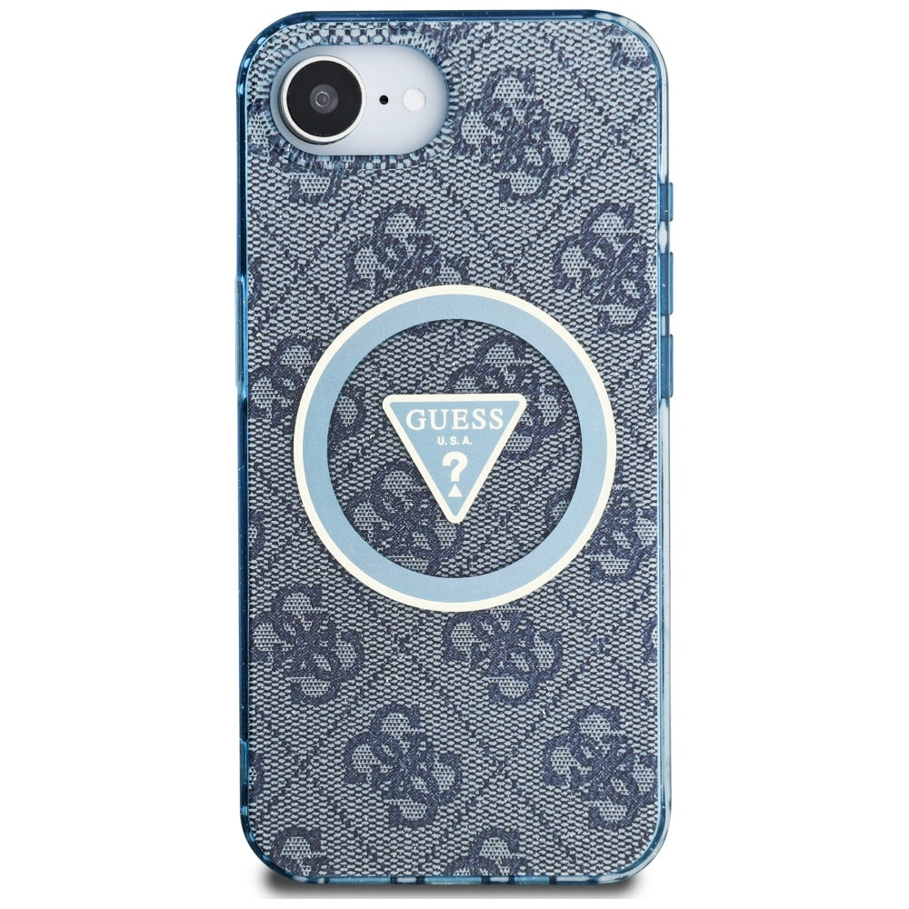 Funda MagSafe para Apple iPhone 16e, Guess, IML Glitter 4G Circle Triangle, Azul