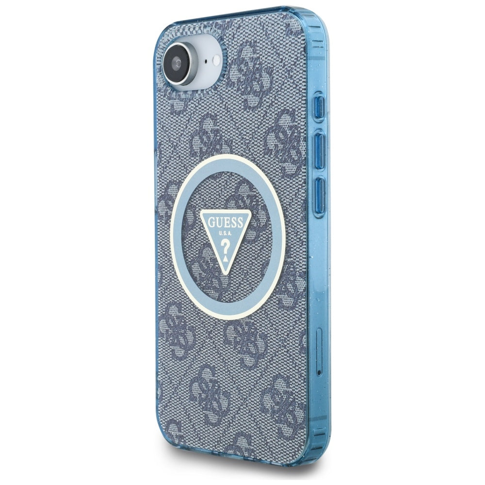 Funda MagSafe para Apple iPhone 16e, Guess, IML Glitter 4G Circle Triangle, Azul