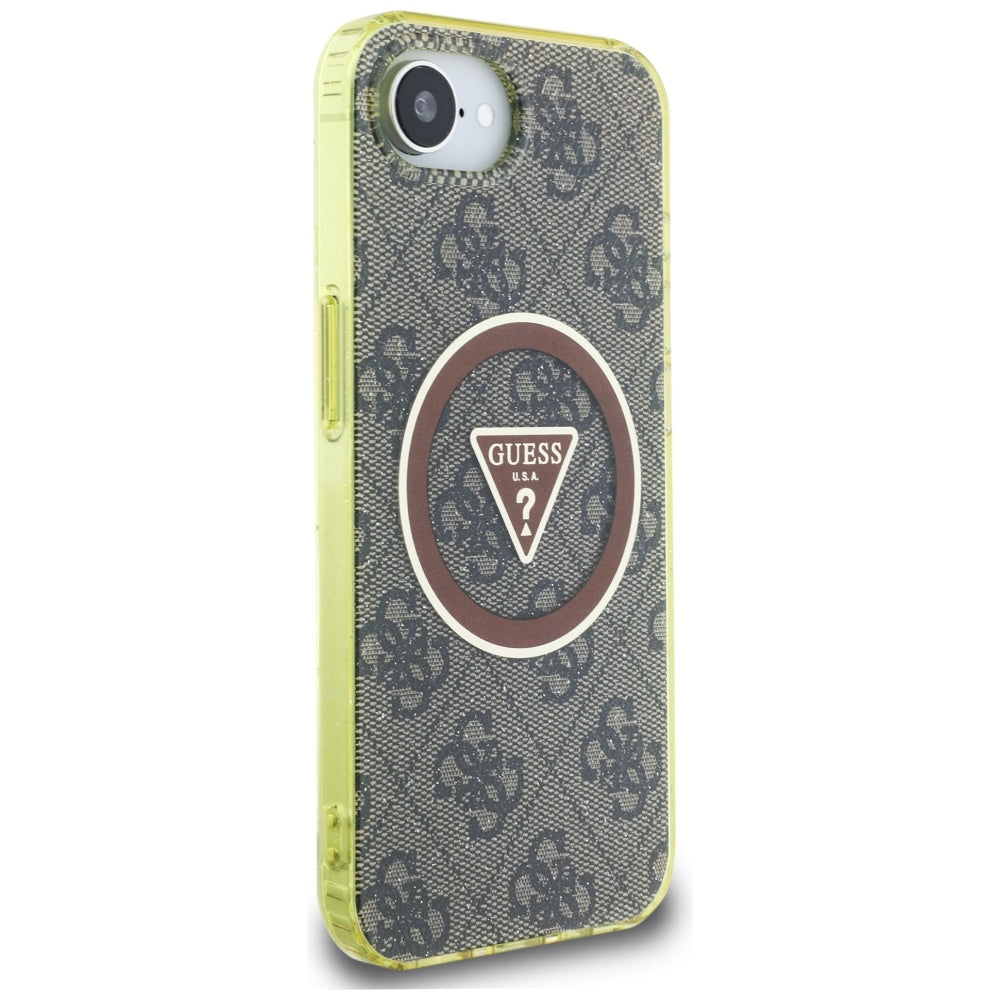 Funda MagSafe para Apple iPhone 16e, Guess, IML Glitter 4G Circle Triangle, Marrón