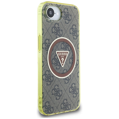 Funda MagSafe para Apple iPhone 16e, Guess, IML Glitter 4G Circle Triangle, Marrón