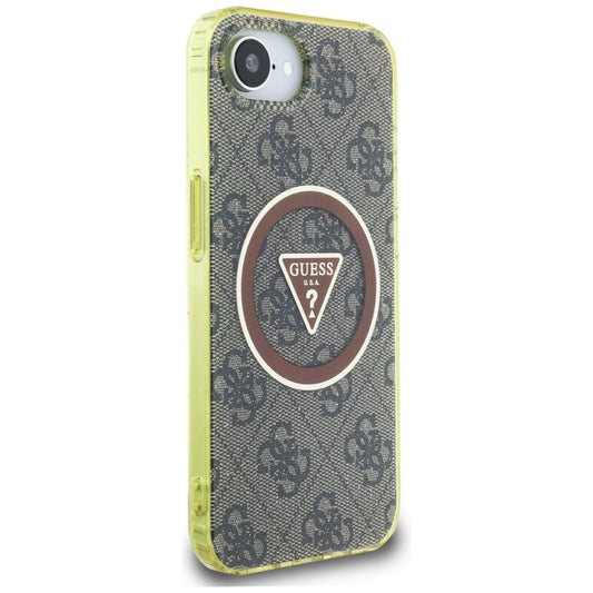 Funda MagSafe para Apple iPhone 16e, Guess, IML Glitter 4G Circle Triangle, Marrón