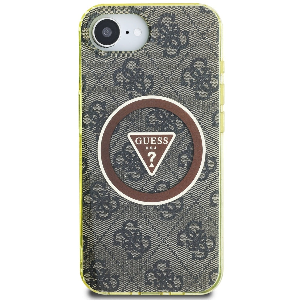 Funda MagSafe para Apple iPhone 16e, Guess, IML Glitter 4G Circle Triangle, Marrón