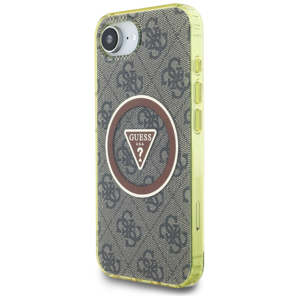 Funda MagSafe para Apple iPhone 16e, Guess, IML Glitter 4G Circle Triangle, Marrón