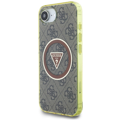 Funda MagSafe para Apple iPhone 16e, Guess, IML Glitter 4G Circle Triangle, Marrón