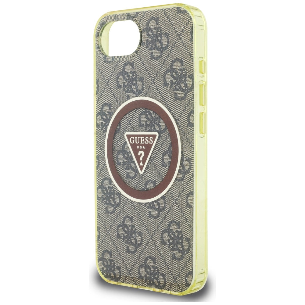 Funda MagSafe para Apple iPhone 16e, Guess, IML Glitter 4G Circle Triangle, Marrón