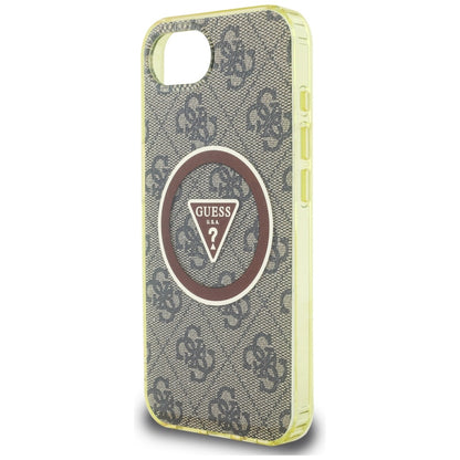 Funda MagSafe para Apple iPhone 16e, Guess, IML Glitter 4G Circle Triangle, Marrón