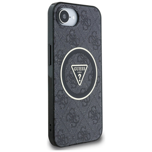 Funda MagSafe para Apple iPhone 16e, Guess, IML Glitter 4G Circle Triangle, Negra