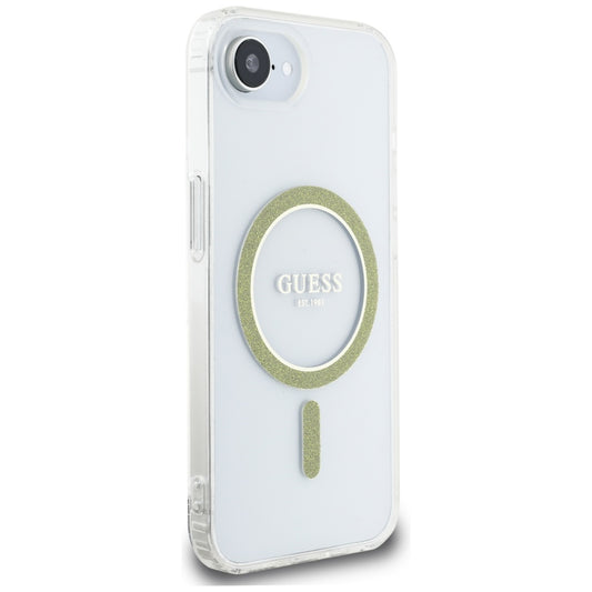Funda MagSafe para Apple iPhone 16e, Guess, IML Glitter Circle, Transparente