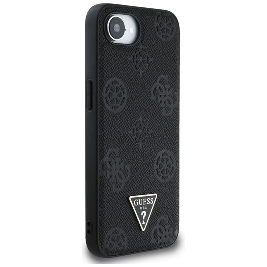 Funda MagSafe para Apple iPhone 16e, Guess, Peony Grained Hot Stamp Triangle, Negra