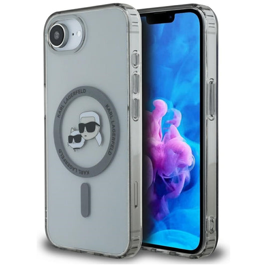 Funda MagSafe para Apple iPhone 16e, Karl Lagerfeld, IML Metal Karl & Choupette's Heads, Negra