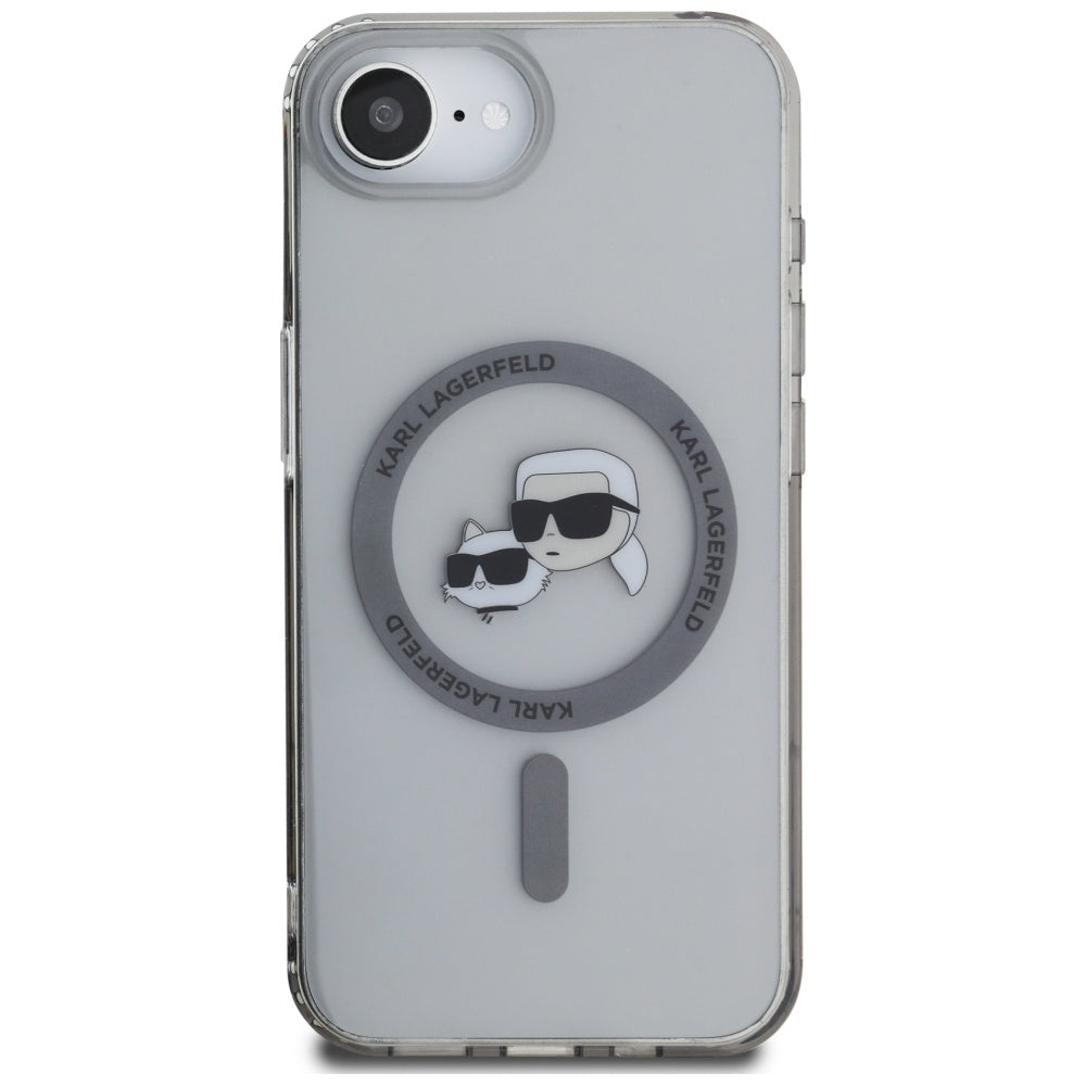 MagSafe Case for Apple iPhone 16e, Karl Lagerfeld, IML Metal Karl & Choupette's Heads, Black