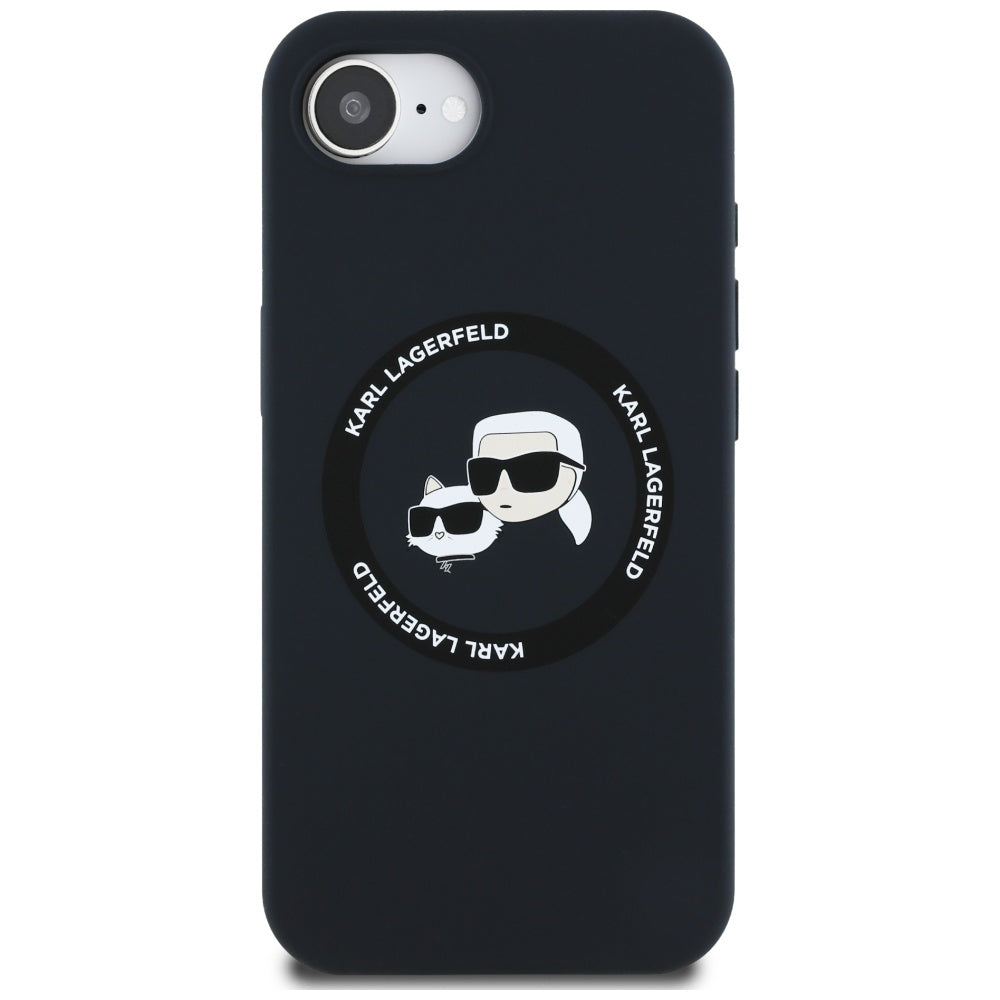 Funda MagSafe para Apple iPhone 16e, Karl Lagerfeld, Silicona Karl & Choupette's Heads, Negra
