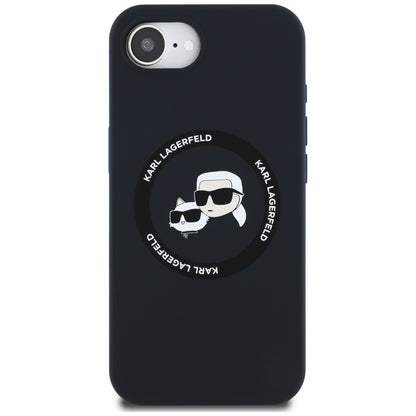 Funda MagSafe para Apple iPhone 16e, Karl Lagerfeld, Silicona Karl & Choupette's Heads, Negra
