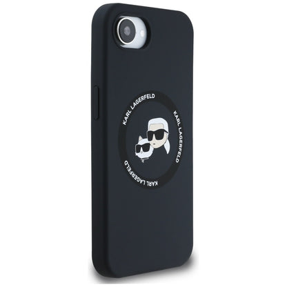 Funda MagSafe para Apple iPhone 16e, Karl Lagerfeld, Silicona Karl & Choupette's Heads, Negra