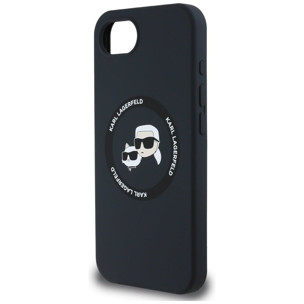 Funda MagSafe para Apple iPhone 16e, Karl Lagerfeld, Silicona Karl & Choupette's Heads, Negra