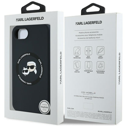 Funda MagSafe para Apple iPhone 16e, Karl Lagerfeld, Silicona Karl & Choupette's Heads, Negra