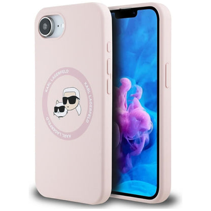 Funda MagSafe para Apple iPhone 16e, Karl Lagerfeld, Silicona Karl & Choupette's Heads, Rosa