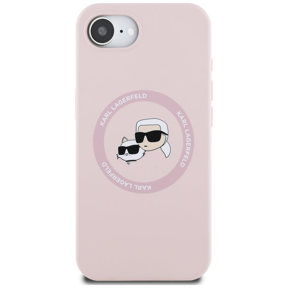 Funda MagSafe para Apple iPhone 16e, Karl Lagerfeld, Silicona Karl & Choupette's Heads, Rosa