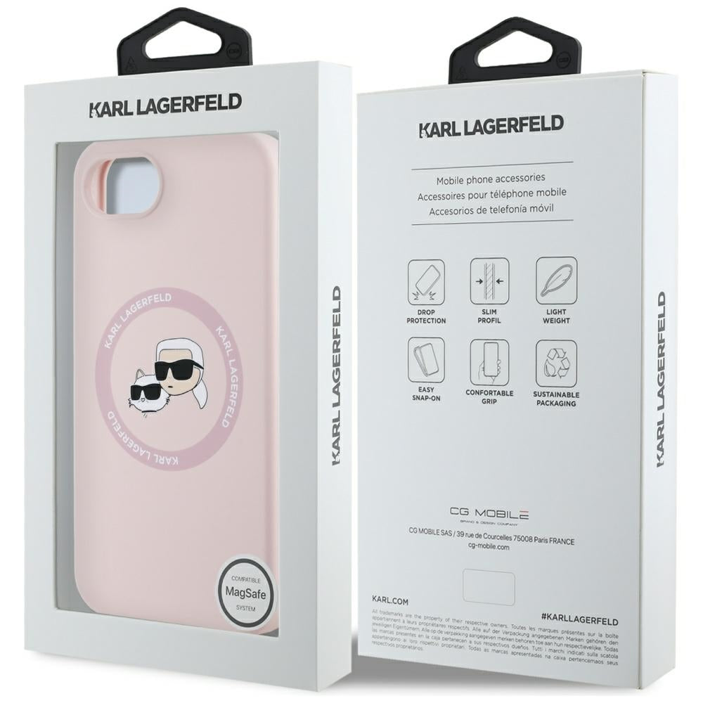 Funda MagSafe para Apple iPhone 16e, Karl Lagerfeld, Silicona Karl & Choupette's Heads, Rosa