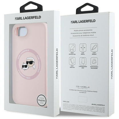 Funda MagSafe para Apple iPhone 16e, Karl Lagerfeld, Silicona Karl & Choupette's Heads, Rosa