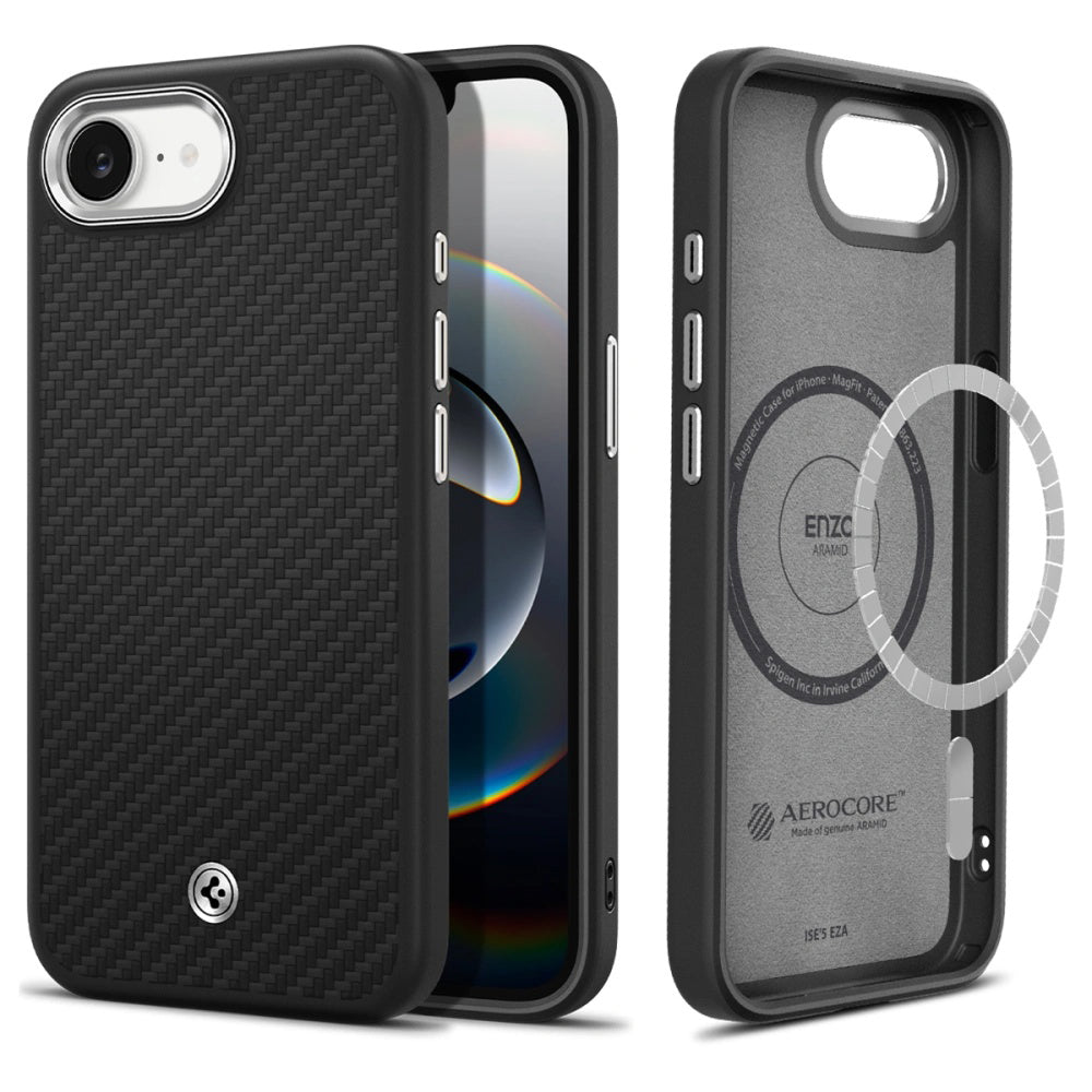 Funda MagSafe para Apple iPhone 17e / 16e, Spigen, Enzo Aramid, Negra Mate