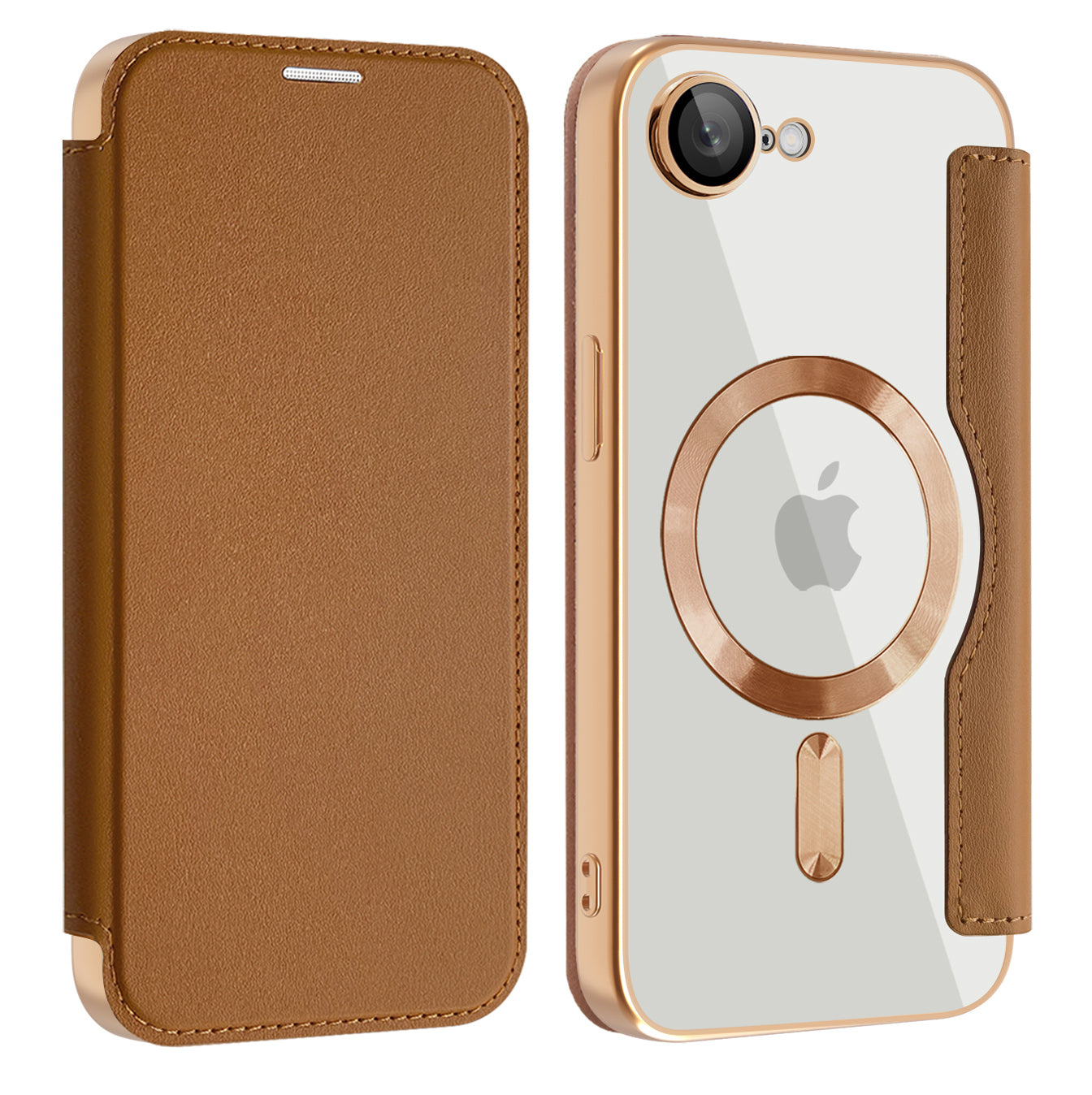 Funda MagSafe para Apple iPhone 17e / 16e, Techsuit, SmartMag Book, Marrón
