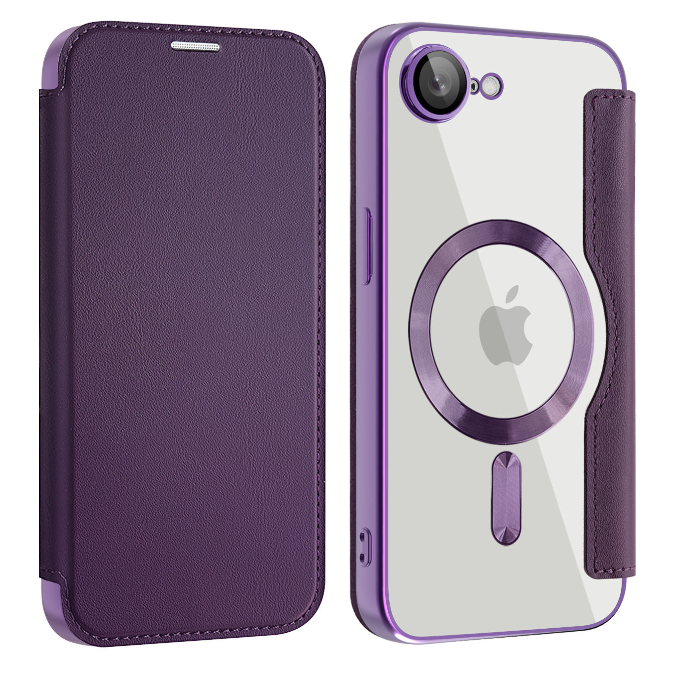 Funda MagSafe para Apple iPhone 17e / 16e, Techsuit, SmartMag Book, Morado