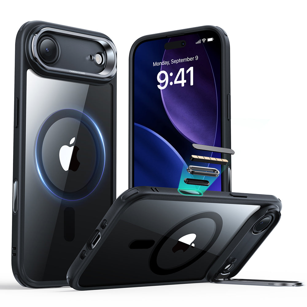 Funda MagSafe para Apple iPhone 17 Air, ESR, Classic Hybrid Kickstand, Negra Transparente