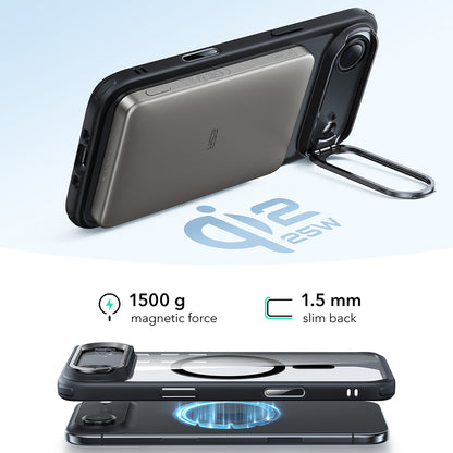 Funda MagSafe para Apple iPhone 17 Air, ESR, Classic Hybrid Kickstand, Negra Transparente