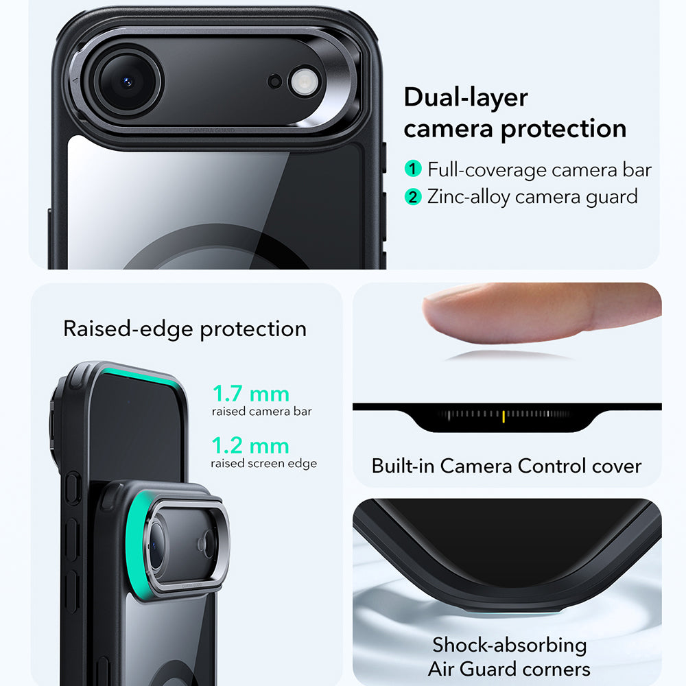 Funda MagSafe para Apple iPhone 17 Air, ESR, Classic Hybrid Kickstand, Negra Transparente