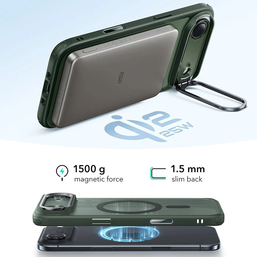 Funda MagSafe para Apple iPhone 17 Air, ESR, Classic Hybrid Kickstand, Verde Satinado