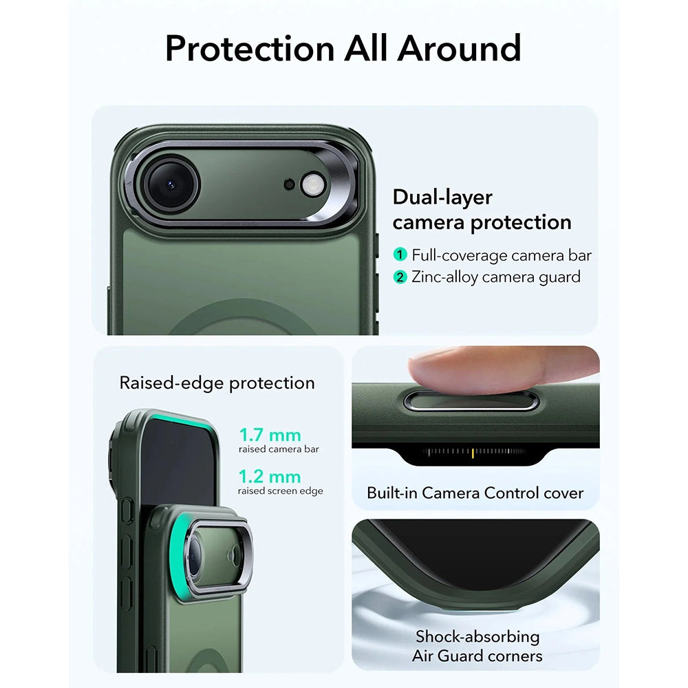 Funda MagSafe para Apple iPhone 17 Air, ESR, Classic Hybrid Kickstand, Verde Satinado