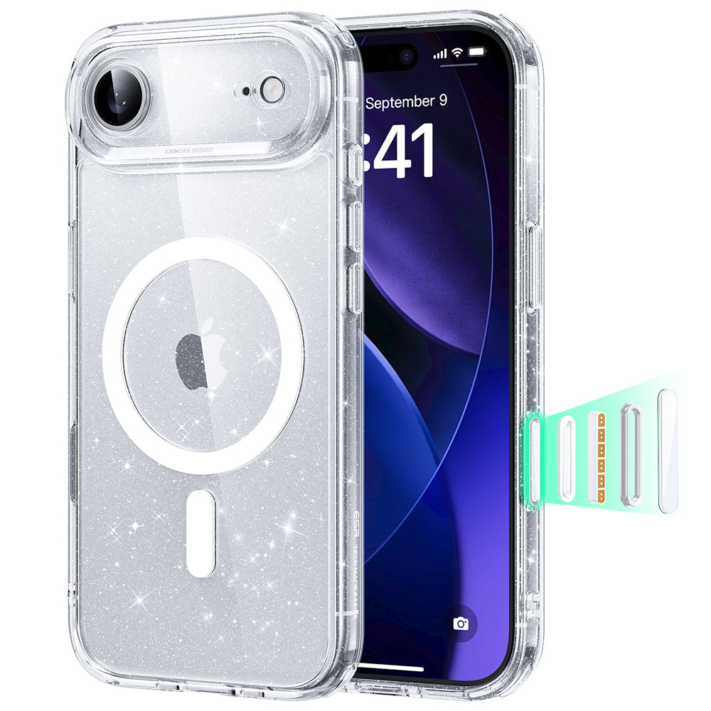 Funda MagSafe para Apple iPhone 17 Air, ESR, Classic Hybrid Shimmer, Transparente