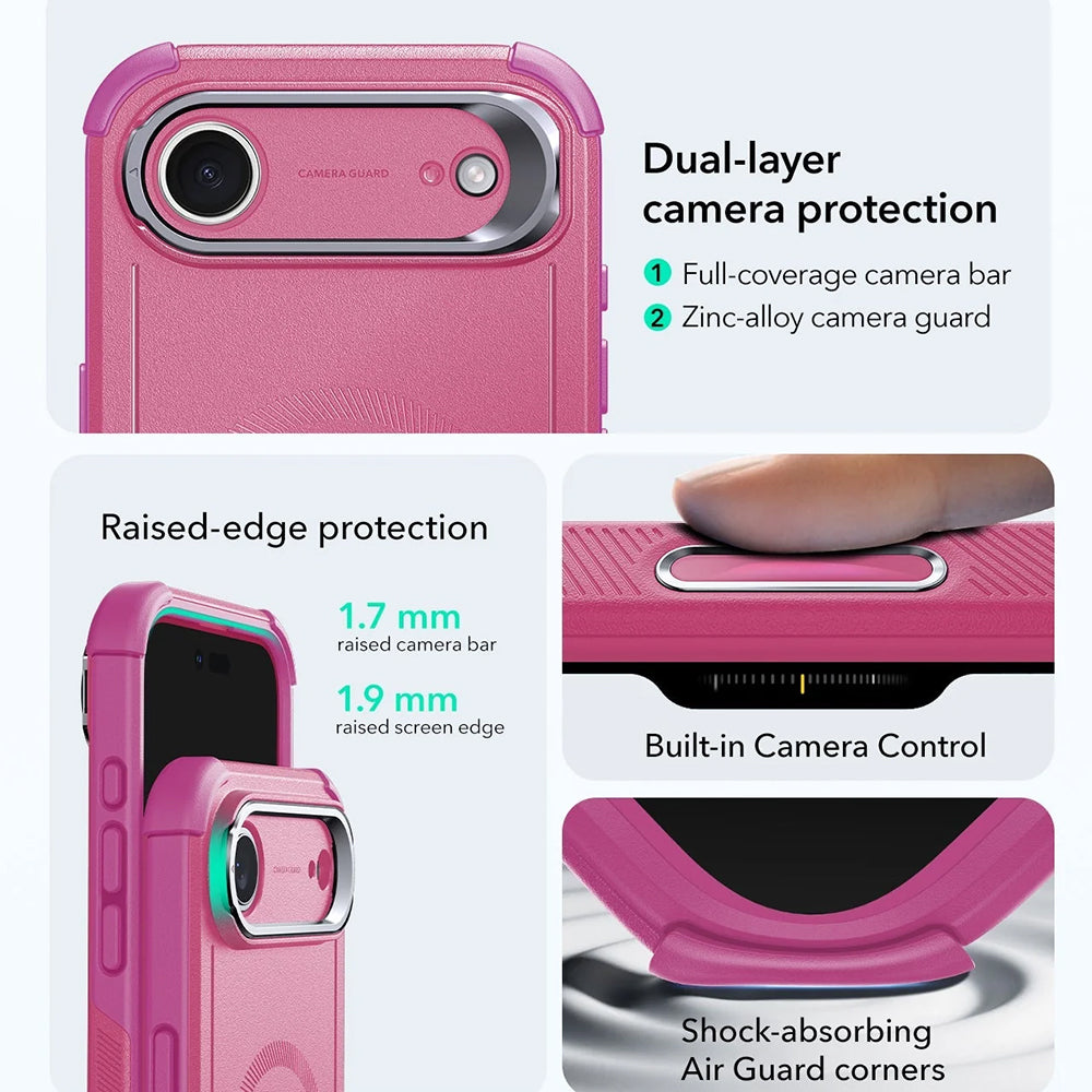 Funda MagSafe para Apple iPhone 17 Air, ESR, Cyber Armor Kickstand, Rosa