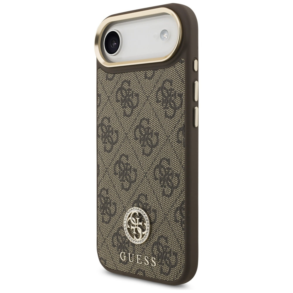 Funda MagSafe para Apple iPhone 17 Air, Guess, 4G Strass Logo con Correa Grande, Marrón