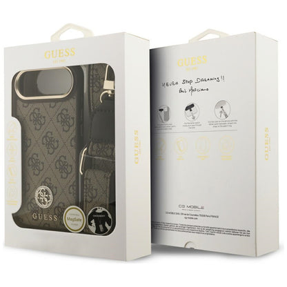 Funda MagSafe para Apple iPhone 17 Air, Guess, 4G Strass Logo con Correa Grande, Marrón