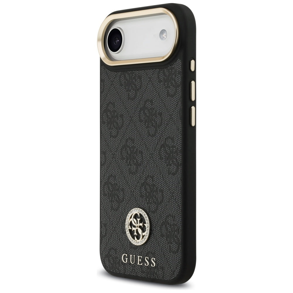 Funda MagSafe para Apple iPhone 17 Air, Guess, 4G Strass Logo con Correa Grande, Negra