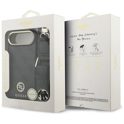 Funda MagSafe para Apple iPhone 17 Air, Guess, 4G Strass Logo con Correa Grande, Negra