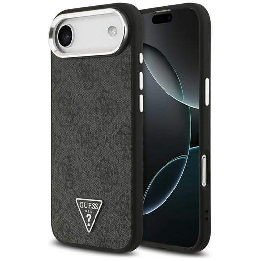 Funda MagSafe para Apple iPhone 17 Air, Guess, Logo Triángulo 4G, Negra Plateada
