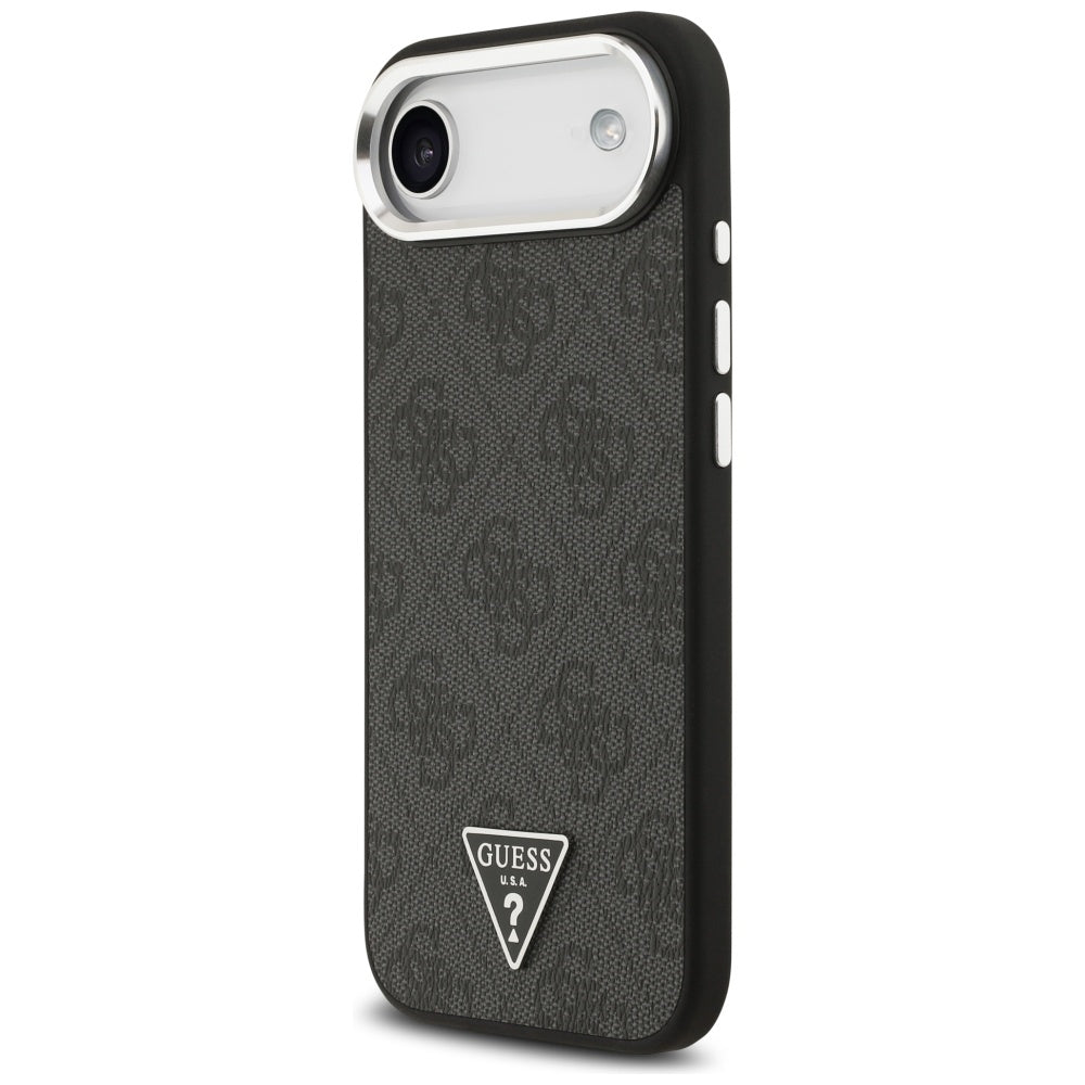 Funda MagSafe para Apple iPhone 17 Air, Guess, Logo Triángulo 4G, Negra Plateada