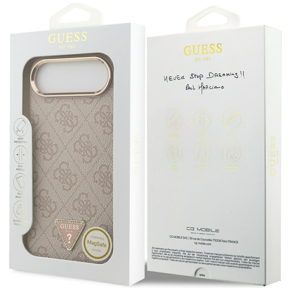 Funda MagSafe para Apple iPhone 17 Air, Guess, Logo Triángulo 4G, Rosa Dorado