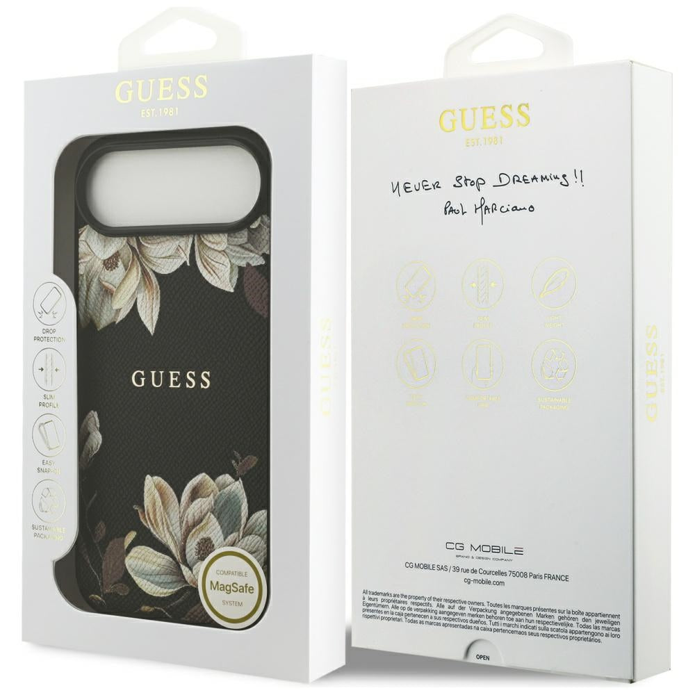 Funda MagSafe para Apple iPhone 17 Air, Guess, Grained Flowers, Negra