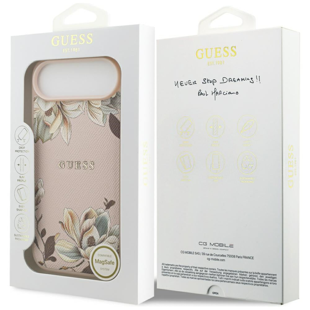 Funda MagSafe para Apple iPhone 17 Air, Guess, Grained Flowers, Rosa.